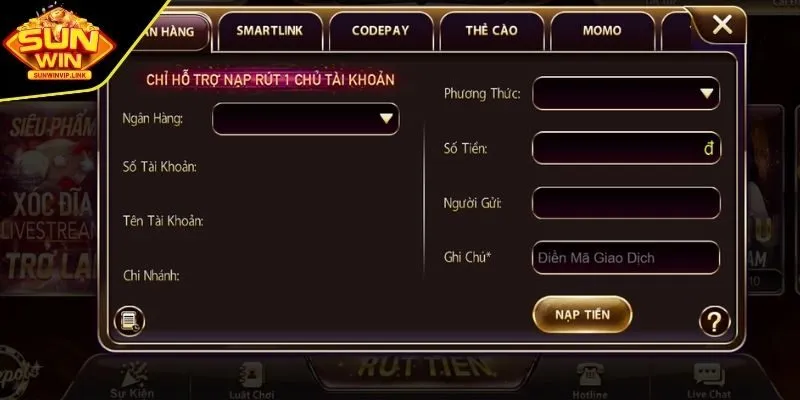 Điều kiện cần tuân thủ khi nạp tiền Sunwin