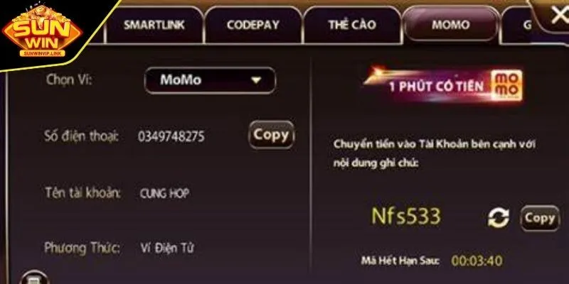 Giao dịch nạp tiền qua ví điện tử 